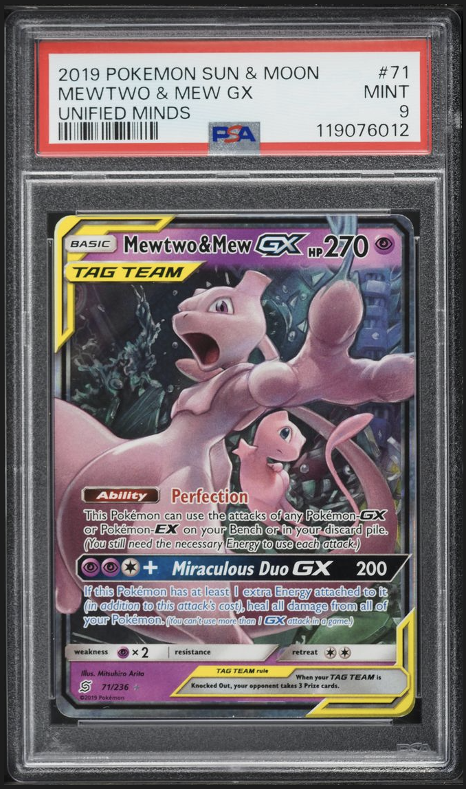 Mewtwo & Mew GX PSA 9 graded collectible